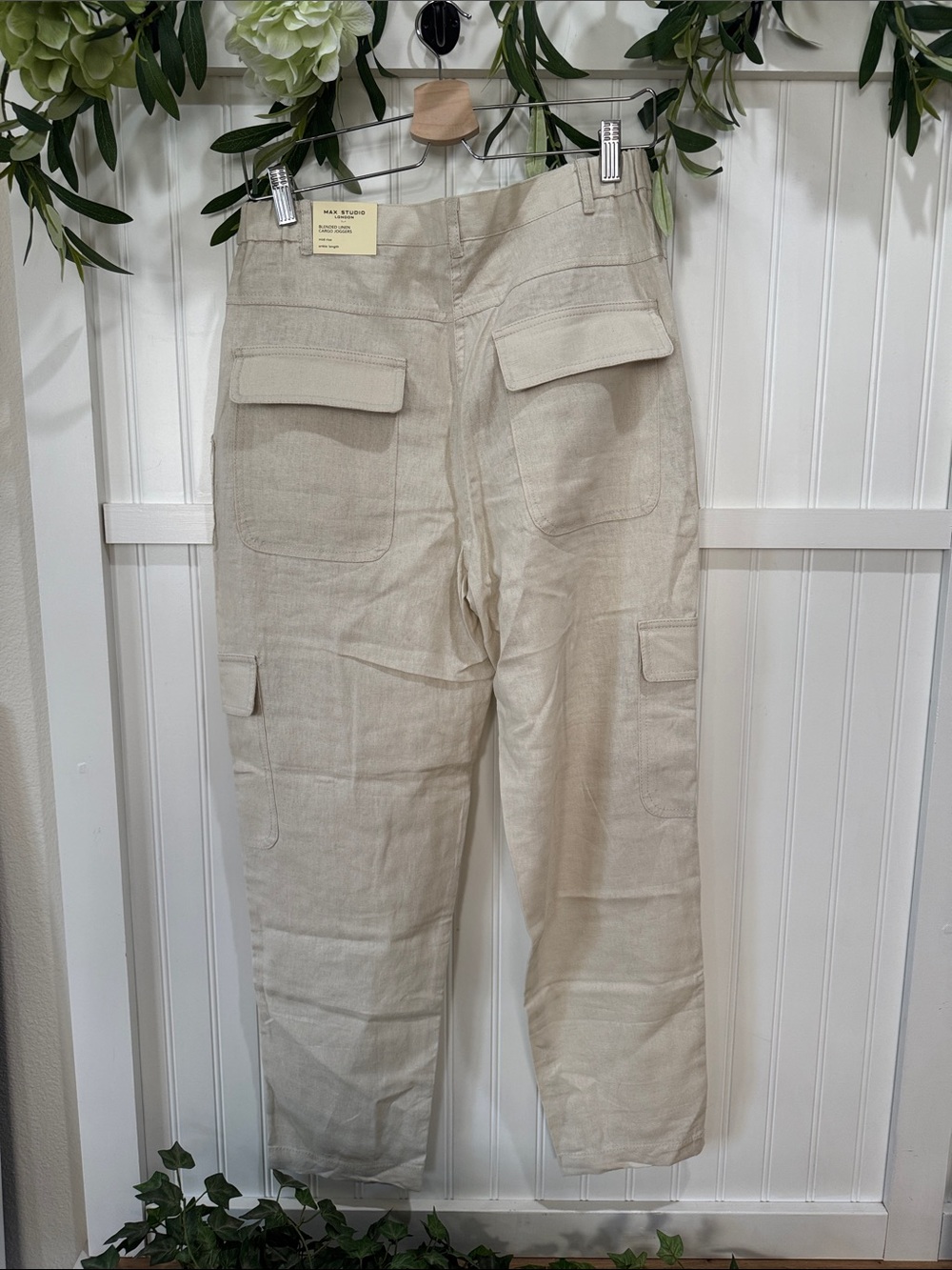 #314 MAX STUDIO Cream Linen Straight-Leg Cargo Joggers NWT Medium - Picture 8 of 10